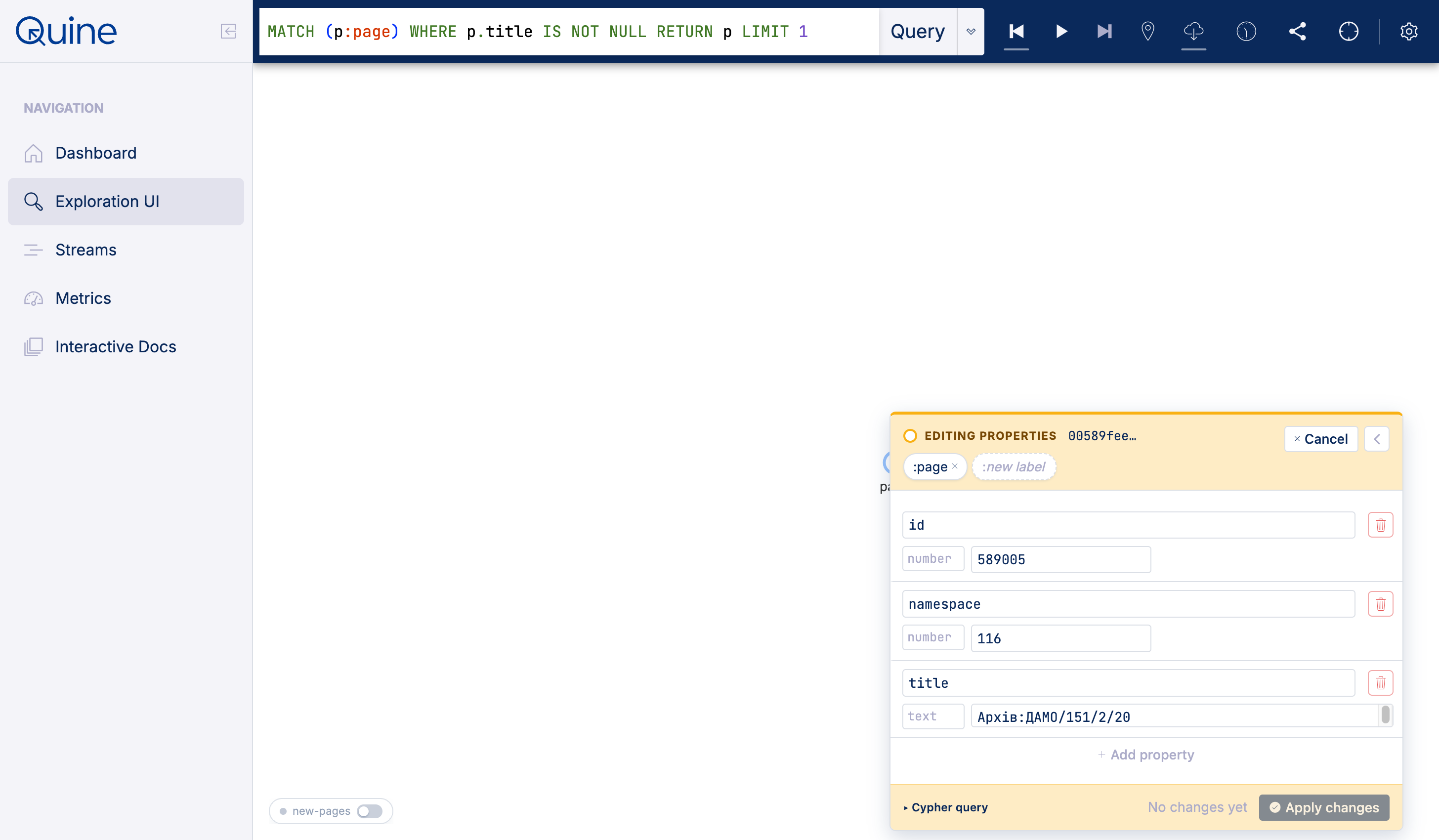 Editing node properties