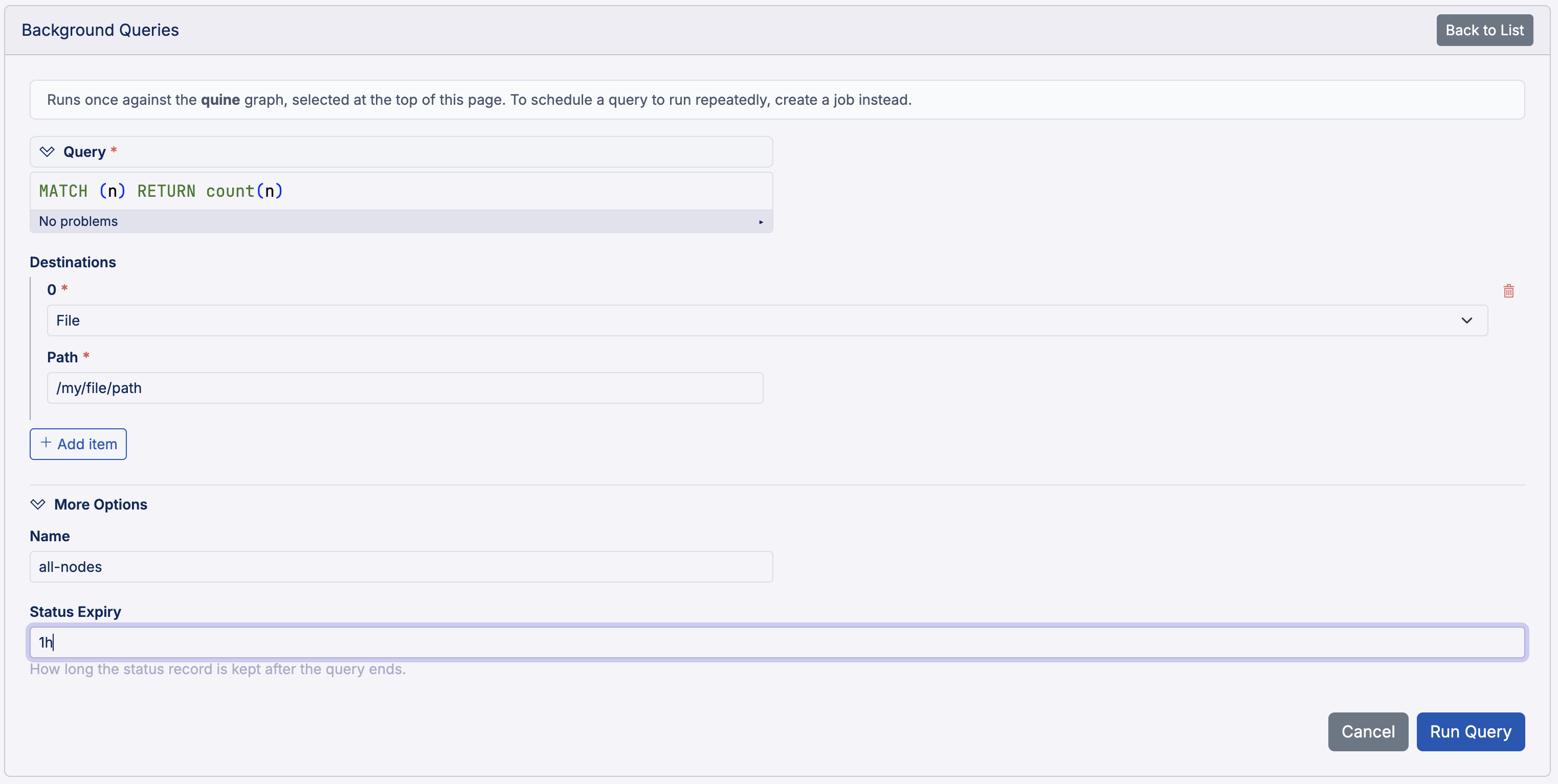 The background query creation form