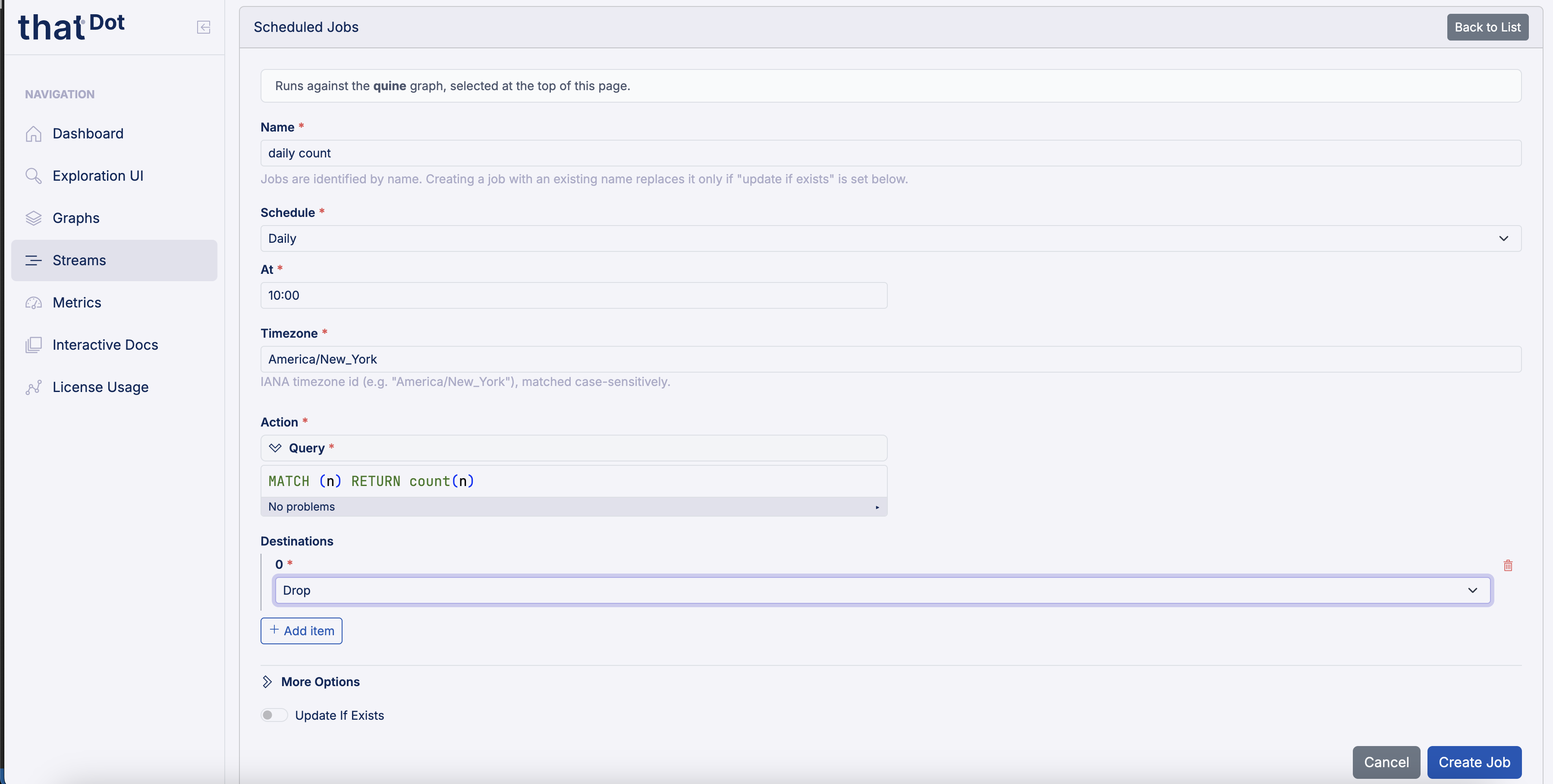 The scheduled job creation form